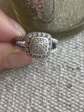 David Yurman petite Albion sz 6 Sterling Silver Pave Square Cluster Ring -